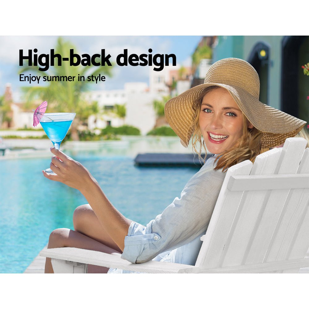 5-Piece White Wooden Adirondack Outdoor Table and Chairs Set - Patio Sun Lounge Furniture for Backyard, Garden, Poolside Relaxation