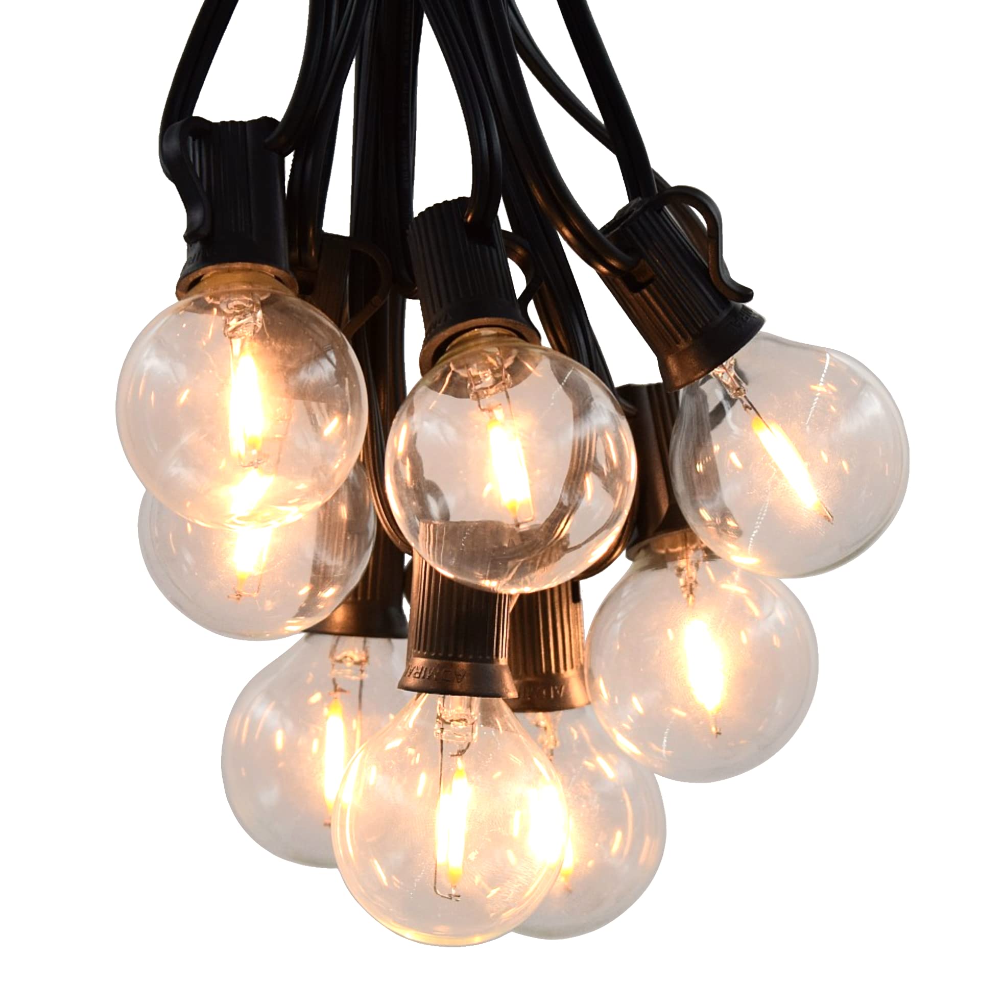 Hometown Evolution 50ft LED Warm White Outdoor String Lights - G40 Filament Bulbs, Black Wire, 1.6 Inch .6W - Perfect for Patio, Garden, Backyard & Wedding Decor