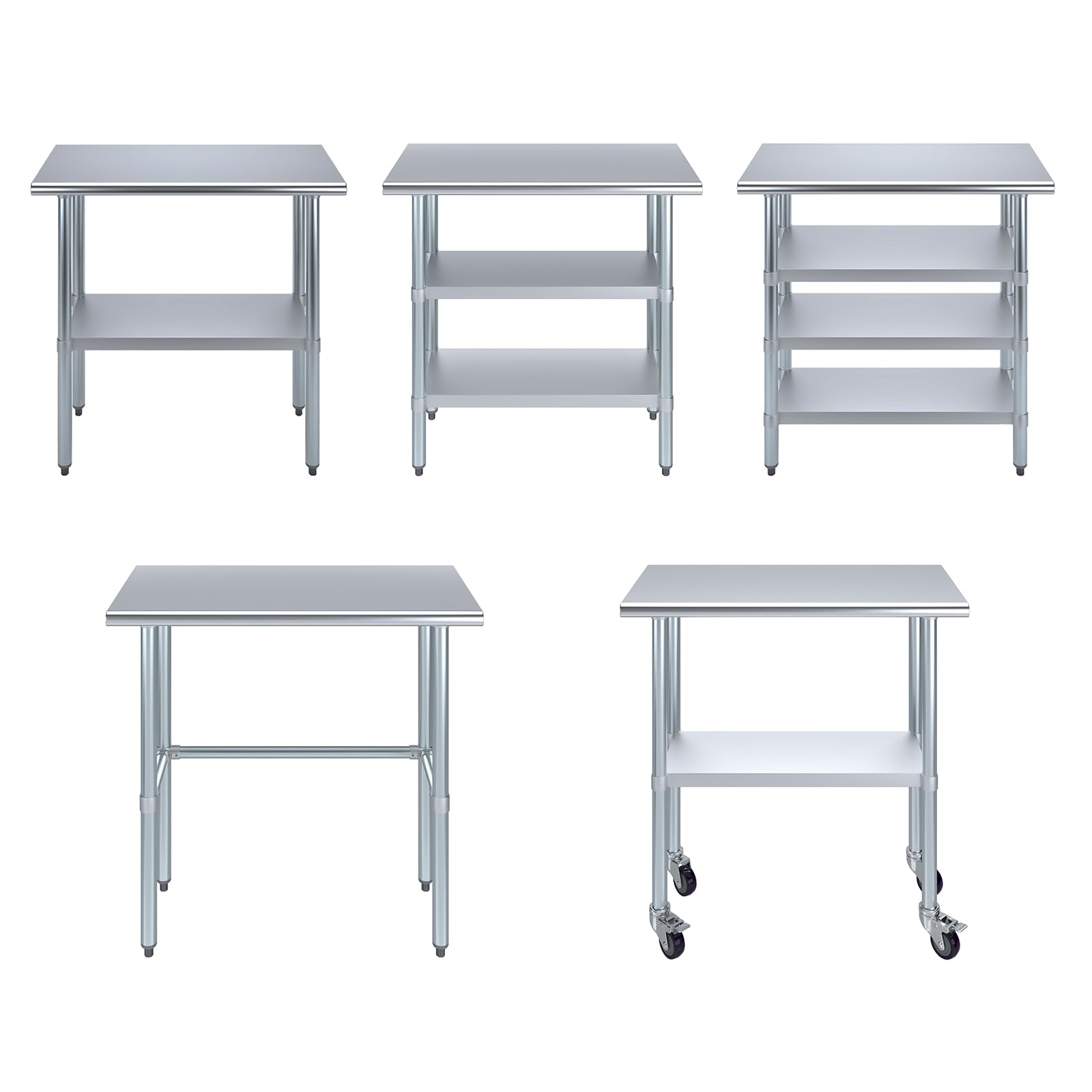 Stainless Steel Work Table with Casters - 43 Size Options | NSF Certified Metal Prep Table for Kitchen, Restaurant & Home Use | Heavy Duty Commercial & Residential Utility Table for Food Prep, Workshop & Garage