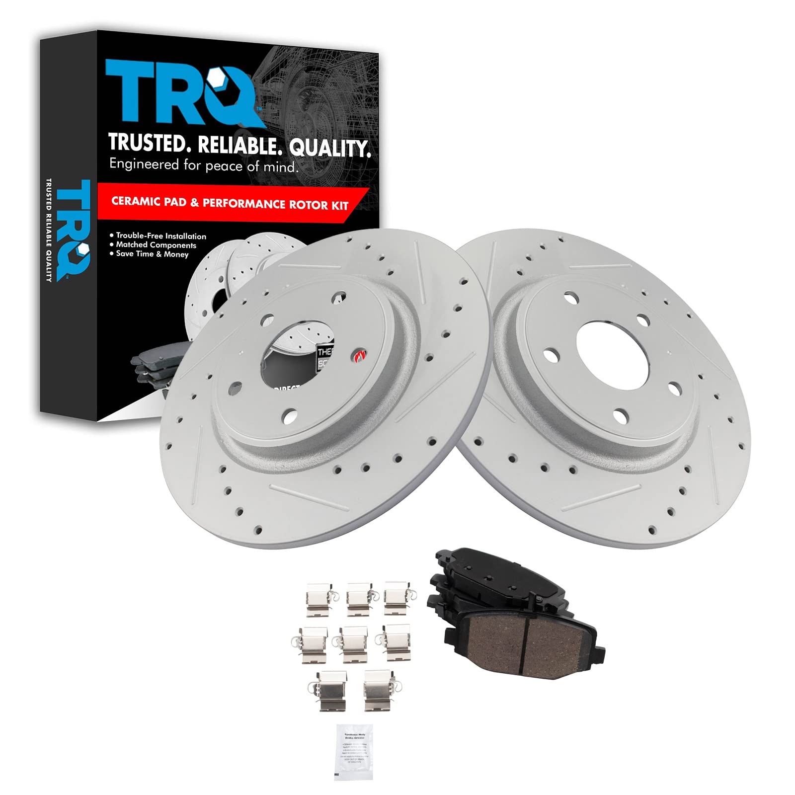 TRQ Rear Ceramic Brake Pads & Performance Rotor Kit - Premium Braking System for Cars, Trucks & SUVs - Perfect for Daily Commuting, Highway Driving & Performance Upgrades