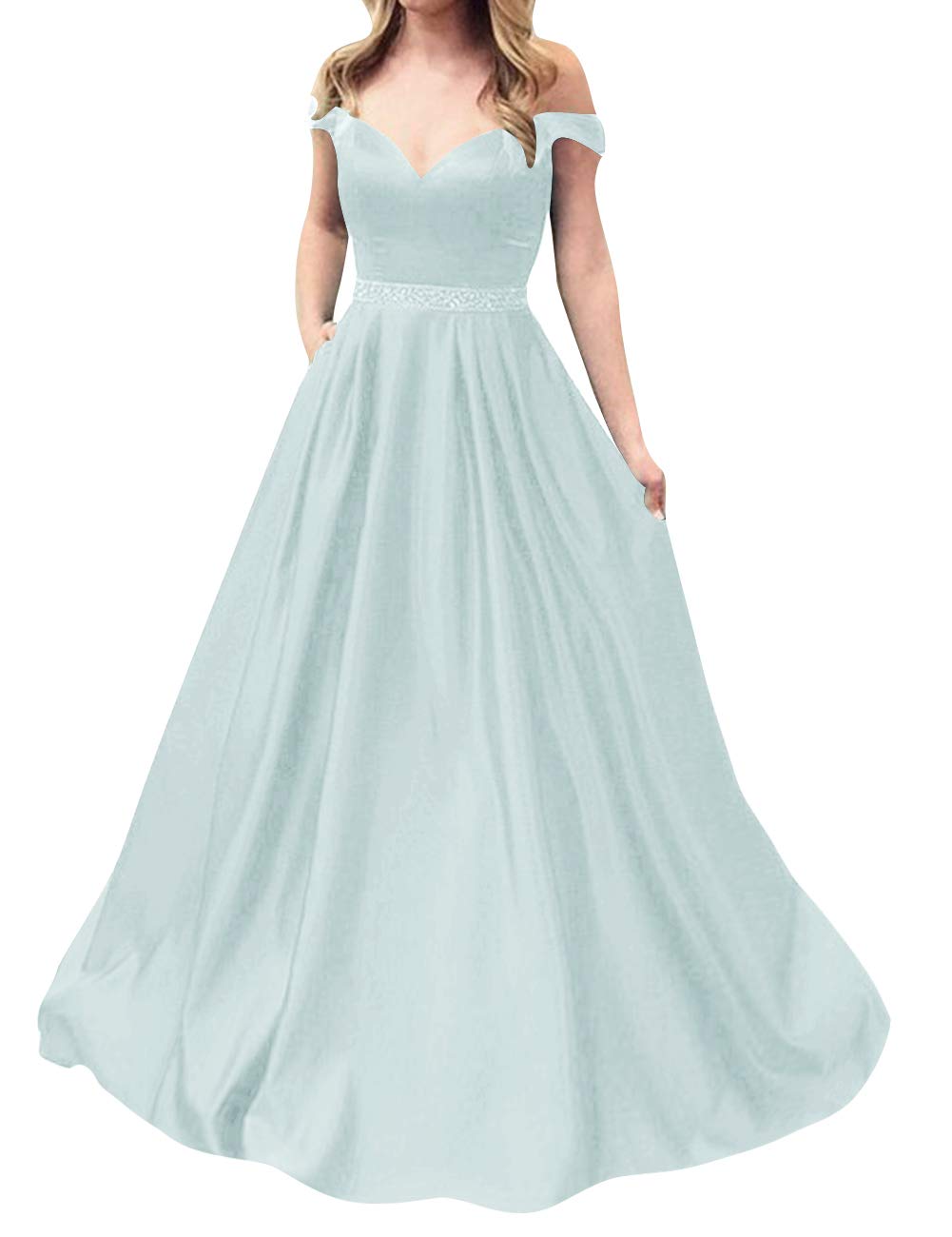JAEDEN Long Evening Gowns for Women | Off Shoulder Prom Dress Formal Gown Sky Blue | Perfect for Prom Night, Homecoming, Wedding Guest & Special Occasions