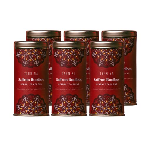 Premium Tahmina Saffron Rooibos Tea - 100% Natural South African Herbal Tea with Authentic Afghan Saffron | Decaffeinated, 12 Biodegradable Pyramid Tea Bags (6 Pack, 36 Cups) | Perfect for Relaxation, Afternoon Tea & Gift Giving