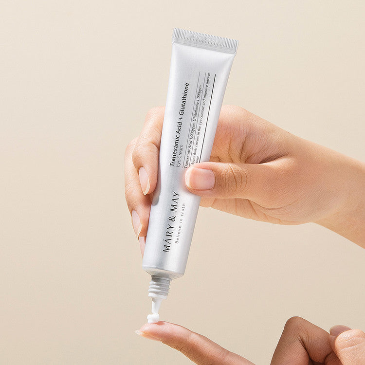 Mary & May Tranexamic Acid + Glutathione Eye Cream 30g - Brightening & Anti-Aging Under Eye Treatment for Dark Circles & Wrinkles | Perfect for Nighttime Skincare Routine