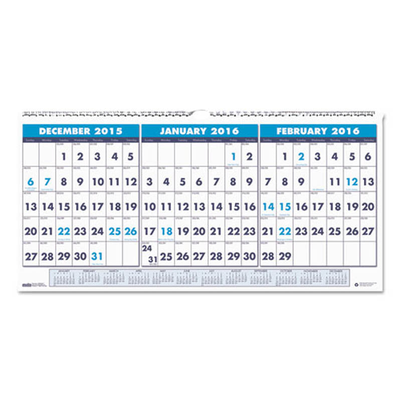 2020-2022 3-Month Horizontal Wall Calendar Planner - Perfect for Home, Office & School Organization