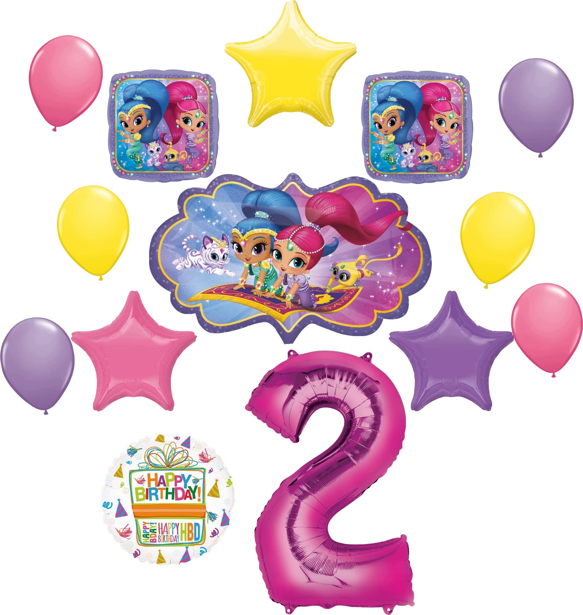 Shimmer and Shine 2nd Birthday Party Decorations - Balloon Bouquet Set for Girls' Birthday Party, Baby Shower & Themed Celebrations