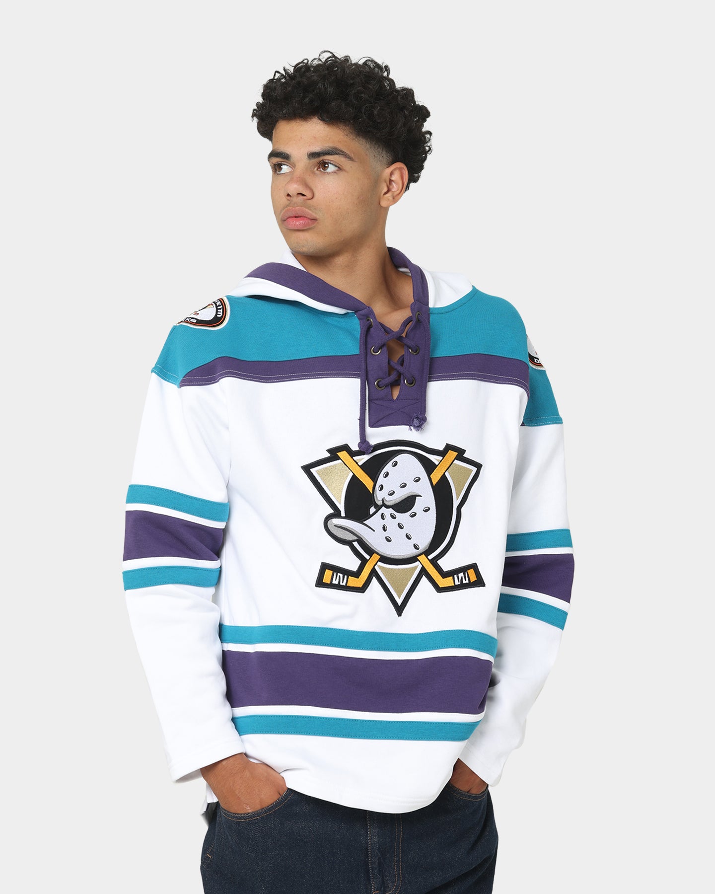 47 Brand Anaheim Ducks Superior Lacer Hoodie - White Wash NHL Hockey Fan Apparel for Men & Women - Perfect for Game Day, Tailgating and Cold Weather
