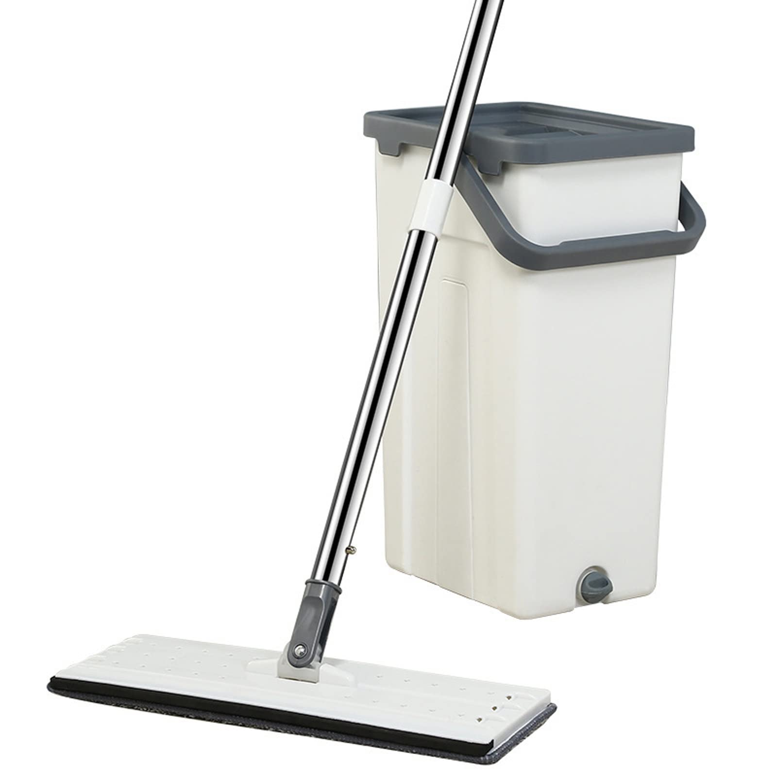SEFAX Microfiber Flat Mop and Bucket Set with Stainless Steel Handle - Twin Chamber Design for Wet & Dry Cleaning - Includes 6 Reusable Pads - Perfect for Hardwood, Tile, Laminate & Vinyl Floors - Ideal for Home, Office & Commercial Cleaning