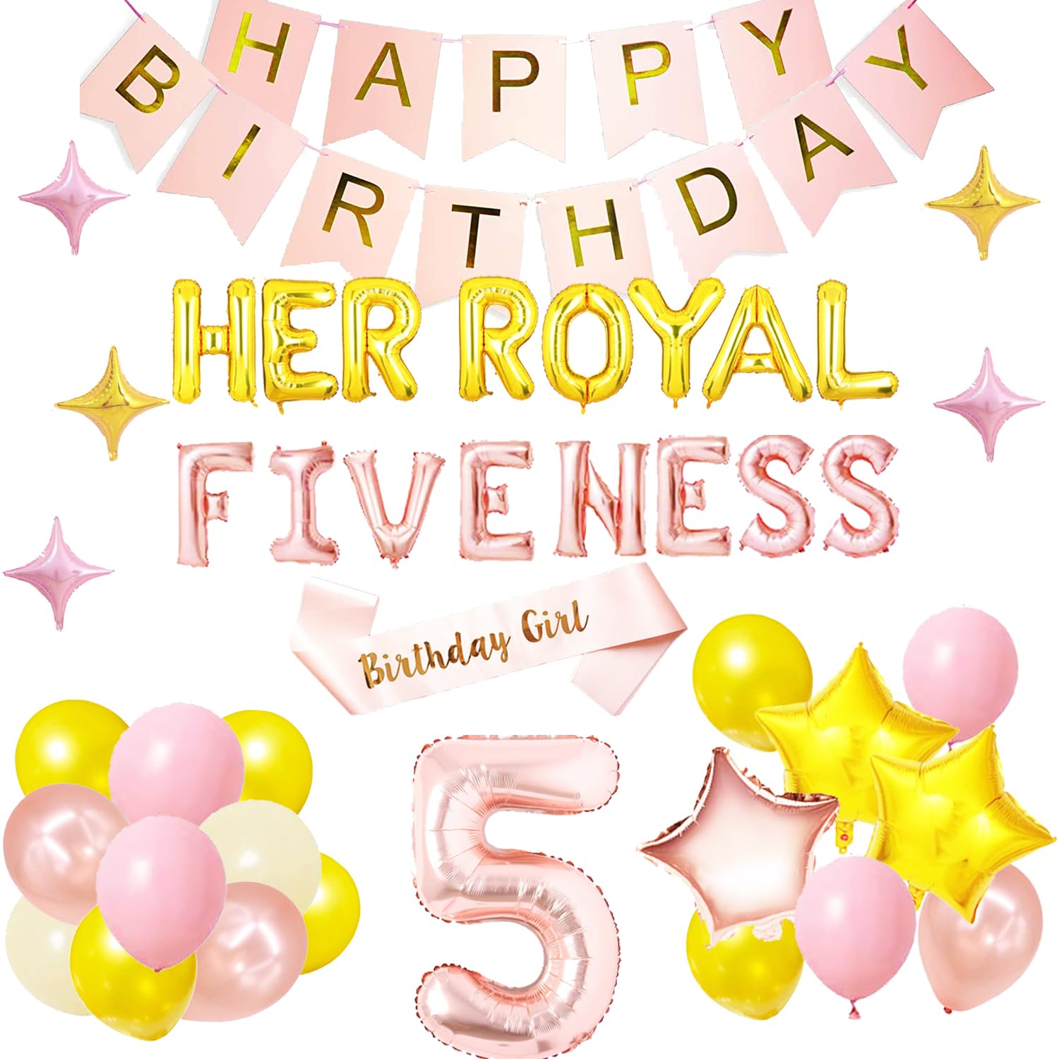 Her Royal Fiveness 5th Birthday Party Decorations for Girls - Princess Theme Party Supplies, Balloons, Banner & Backdrop - Perfect for 5 Year Old Birthday Celebrations, Decorations & Favors | Ideal for Princess-Themed Parties, Birthday Photos & Special Celebrations