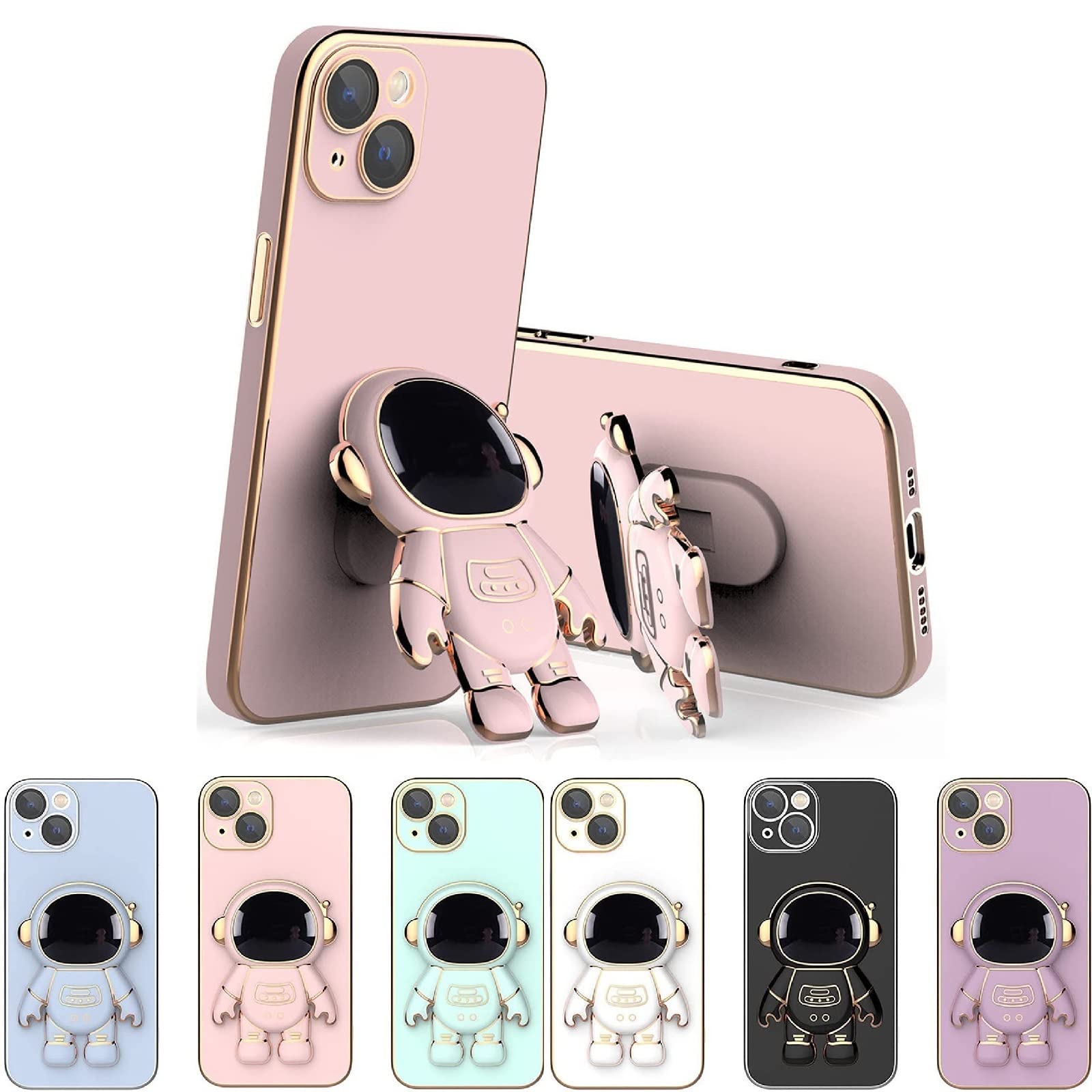 6D Plating Astronaut Hidden Stand Case Cover for iPhone 14/13/12/11 Pro Max XR XS - Anti-Scratch Camera Protector & Foldable Bracket - Perfect for Gaming, Watching Videos & Hands-Free Calls