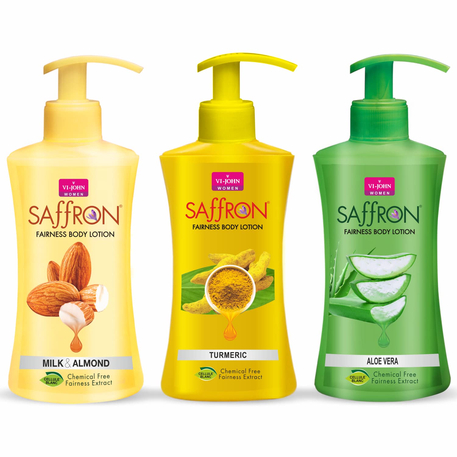 VI-JOHN Body Lotion Gift Set of 3 (250ml Each) - Moisturizing Milk & Almond, Turmeric & Aloe Vera Lotion for Men & Women - All Skin Types - Perfect for Daily Hydration, Dry Skin Care & Gift Giving