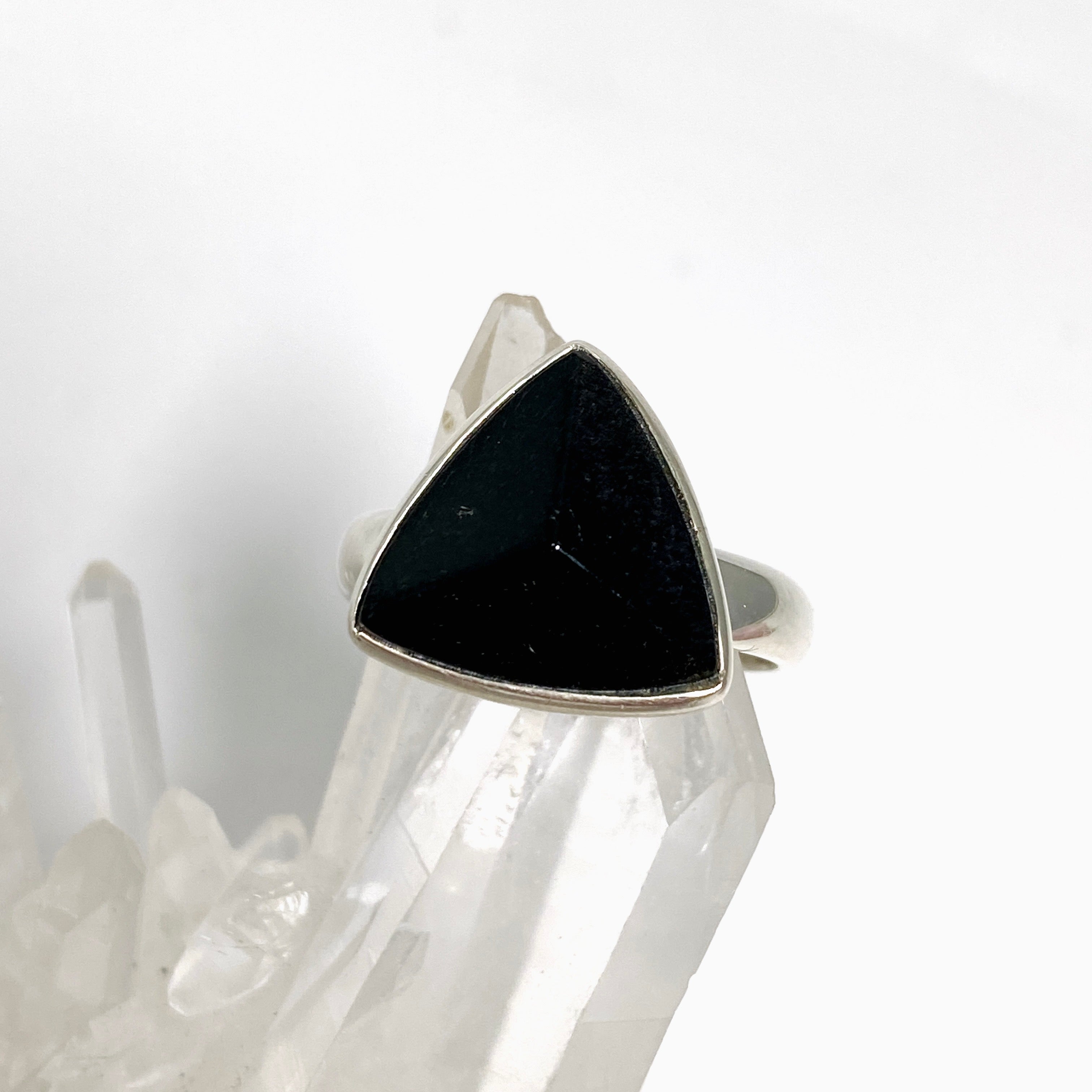 Black Tourmaline Triangular Faceted Ring for Women - Size 10 - PRGJ495 - Elegant Healing Crystal Jewelry for Meditation, Energy Protection & Spiritual Gifts