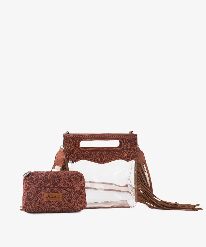 Montana West Women's Top Handle Clear Fringe Crossbody Bag Set - Stylish Shoulder Purse for Daily Use, Work, and Evening Out