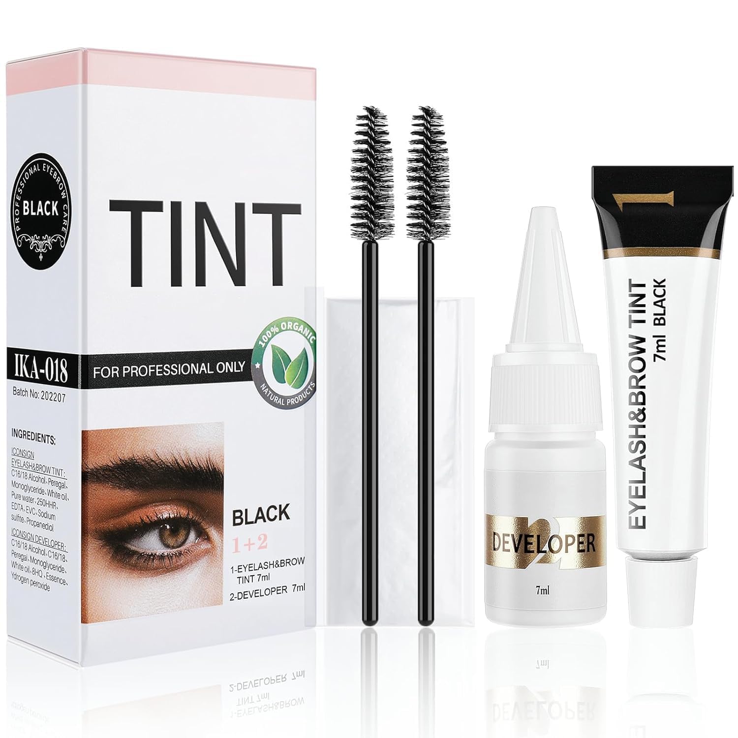 Professional Black Lash & Brow Color Kit - Natural Ingredients, Long Lasting, Safe & Easy to Use (7ml) - Perfect for Salon, Home Use & DIY Beauty Treatments