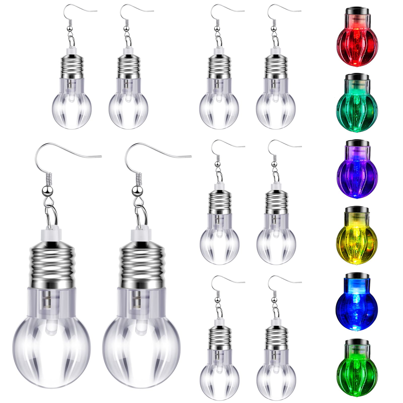 6 Pairs LED Light Up Earrings for Women - Color Changing Bulb & Disco Ball Glow in The Dark Earrings - Perfect for Christmas Parties, Raves, Concerts & Nightlife Accessories
