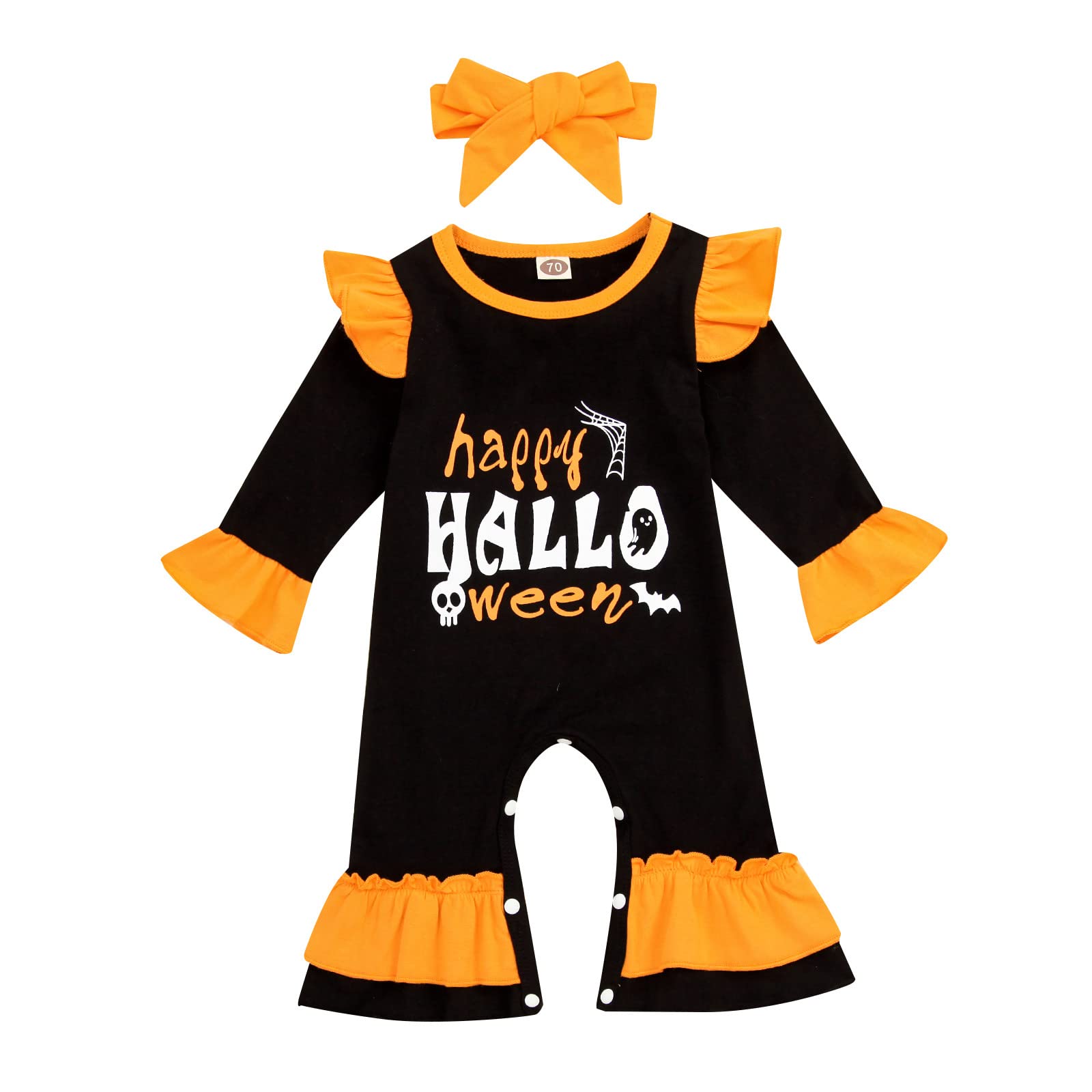 Baby Boys & Girls Halloween Romper - Cute Letter Print Long Sleeve Jumpsuit Outfit for Newborn & Infant | Perfect for Halloween Parties, Photo Shoots & Seasonal Dress-Up