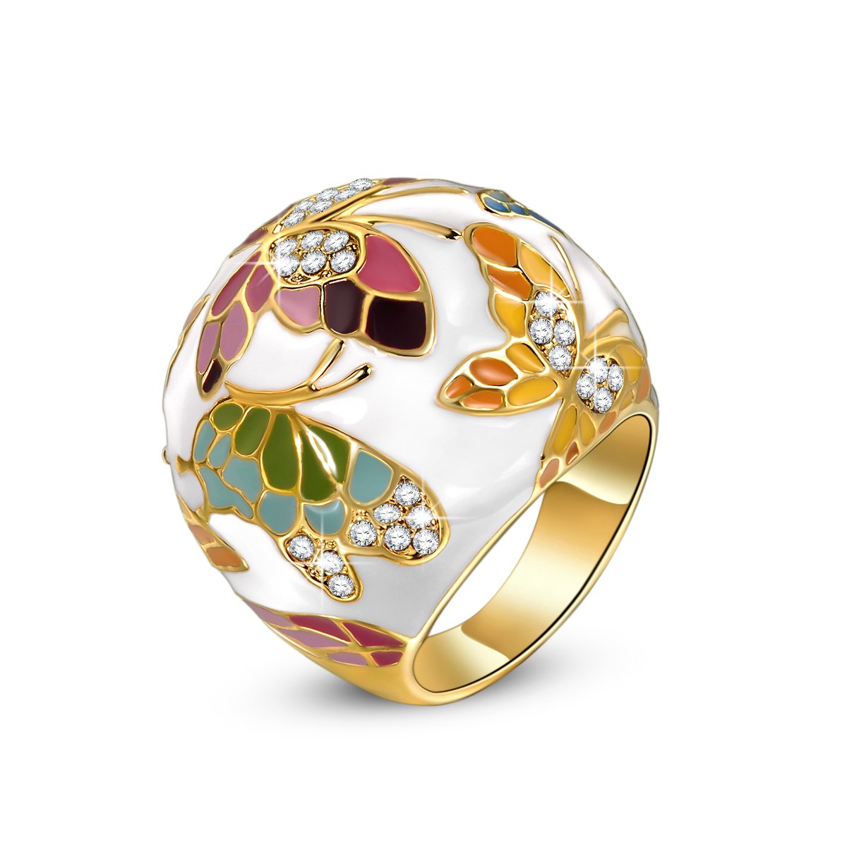 QIANSE Butterfly Enamel Rings for Women Size 7 - Versailles Spring Inspired Jewelry with Gift Box | Perfect Christmas, Birthday Gift for Mom, Wife & Grandma | Elegant Accessories for Parties, Weddings & Daily Wear