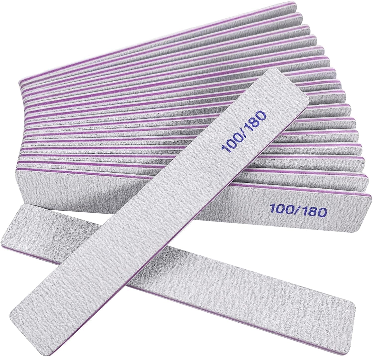 12 Pack Professional Nail Files - 100/180 Grit Double Sided Emery Boards for Natural & Acrylic Nails - Reusable Manicure Tools for Home Salon & Travel Nail Care