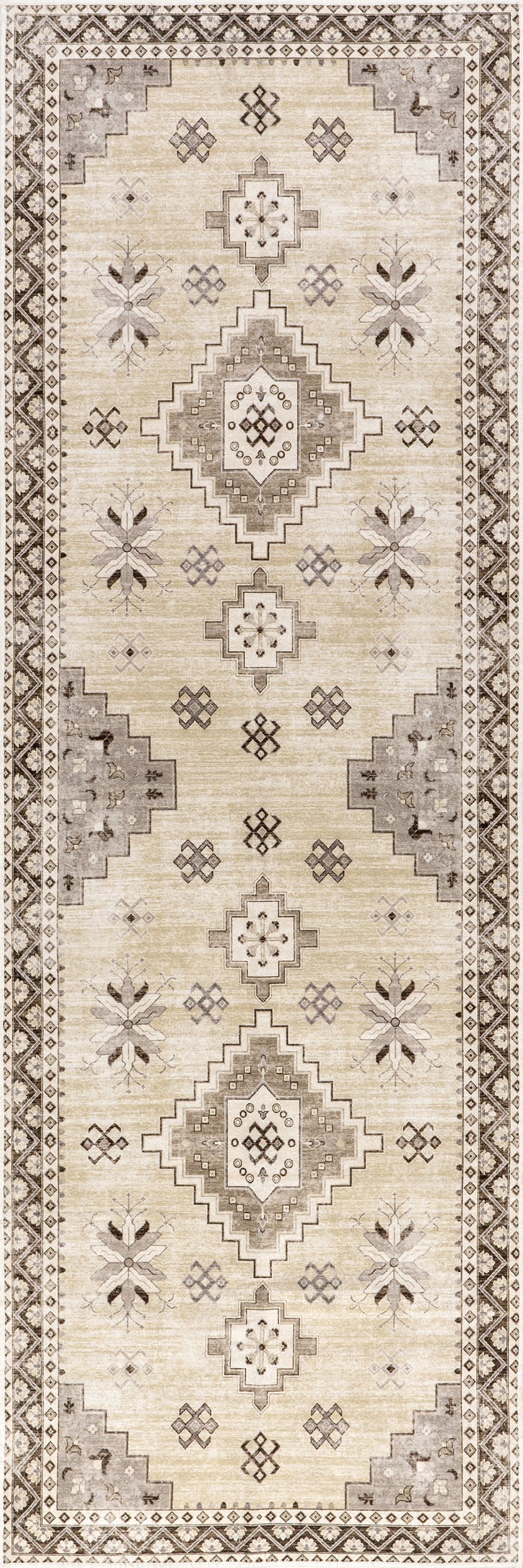 Clovebud Medallion Washable Rug - Soft Non-Slip Area Rug for Living Room, Bedroom, Dining Room - Beige Home Decor Carpet - Easy to Clean & Durable Floor Mat for Indoor Use