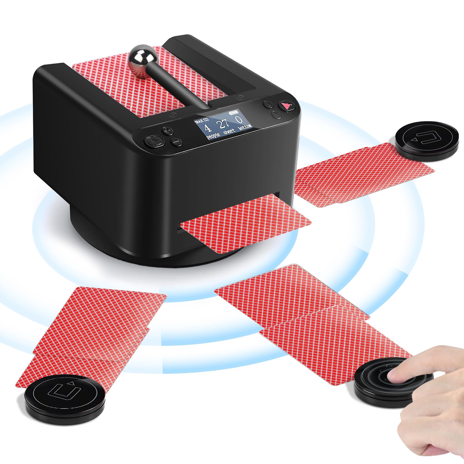 360° Rotating Automatic Card Dealer Machine with 4 Wireless Remotes - 5000mAh Rechargeable Battery for Casino Games, UNO, Rummy, Phase 10 - Perfect for Game Nights, Poker Parties & Family Gatherings (Black)