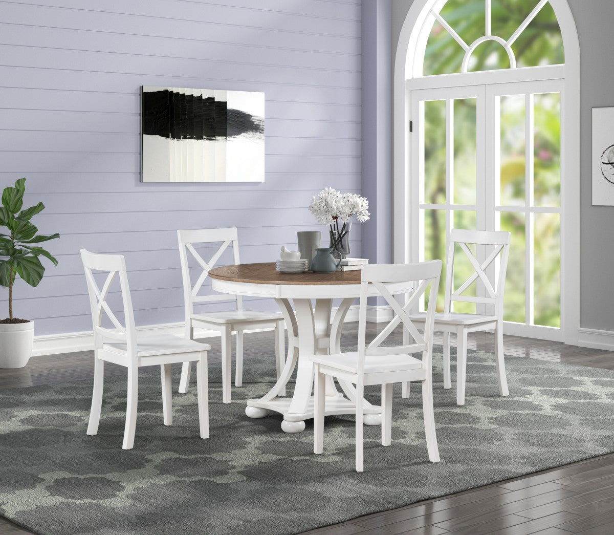 5 Piece Dining Set - Natural Oak & Antique White Finish - Perfect for Small Spaces, Breakfast Nooks & Cozy Kitchens
