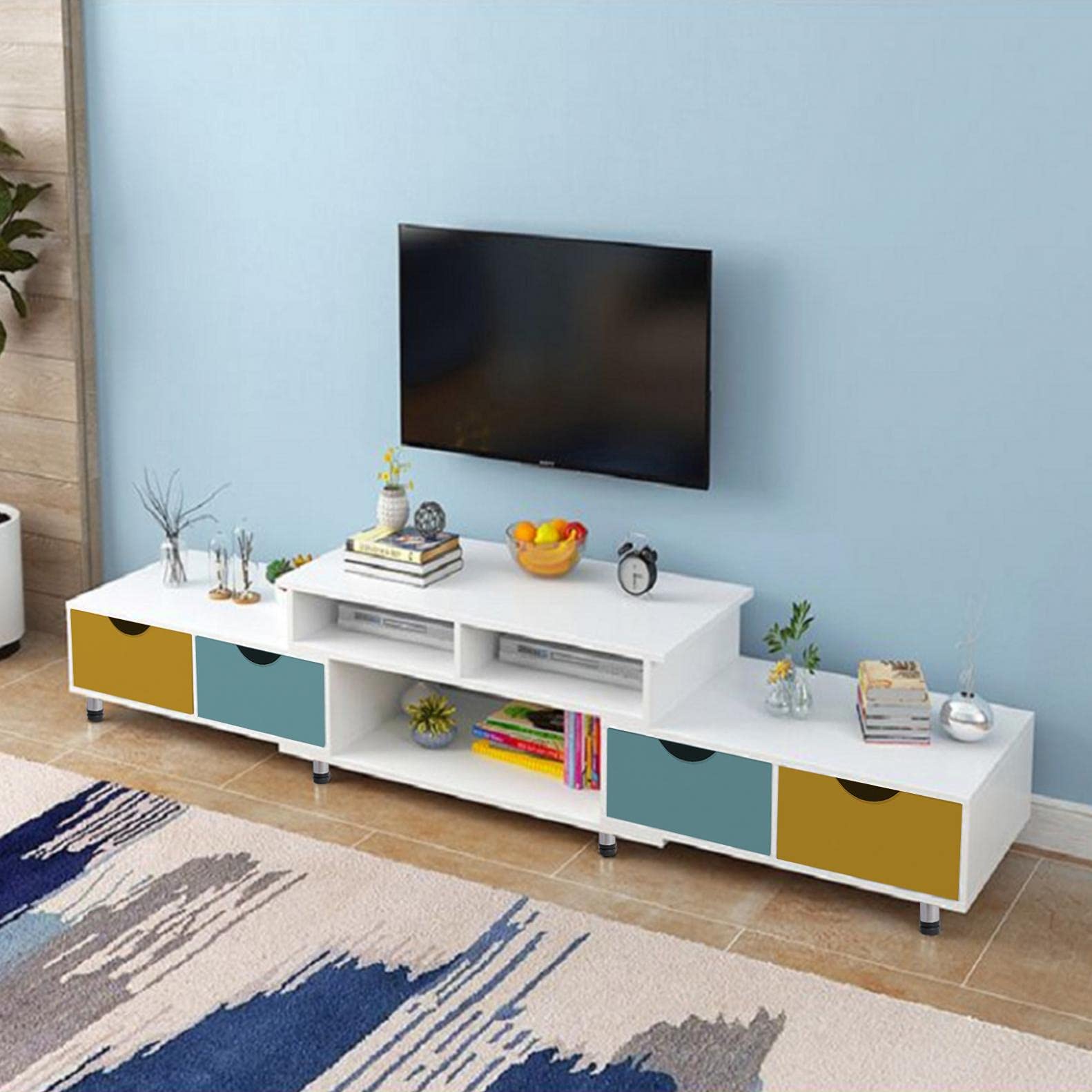 Deepclaoto 70 Inch TV Stand with Adjustable Height - Modern Wooden Entertainment Center with DVD Shelf & Storage Drawers - Stylish Living Room TV Console for Home Theater Setup & Media Organization