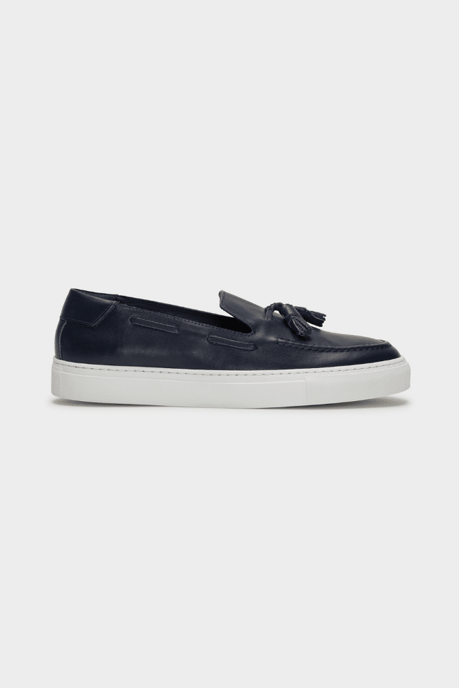 GCY23 Navy Leather Tassel Loafers with White Sole - Comfortable & Stylish Slip-On Shoes for Women, Office Wear & Casual Outfits