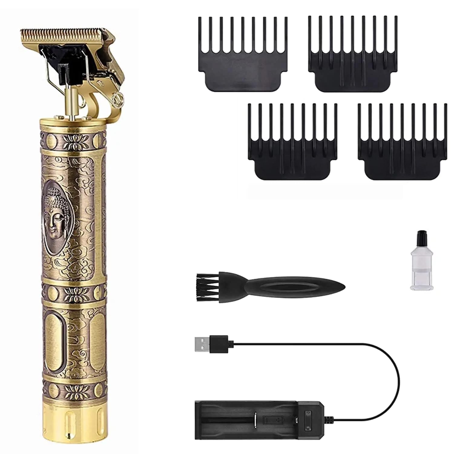 Buddha Style Beard Trimmer for Men - Adjustable Blade Hair Clipper & Shaver Kit with Steel Razors - Portable Grooming Tool for Home & Travel Use