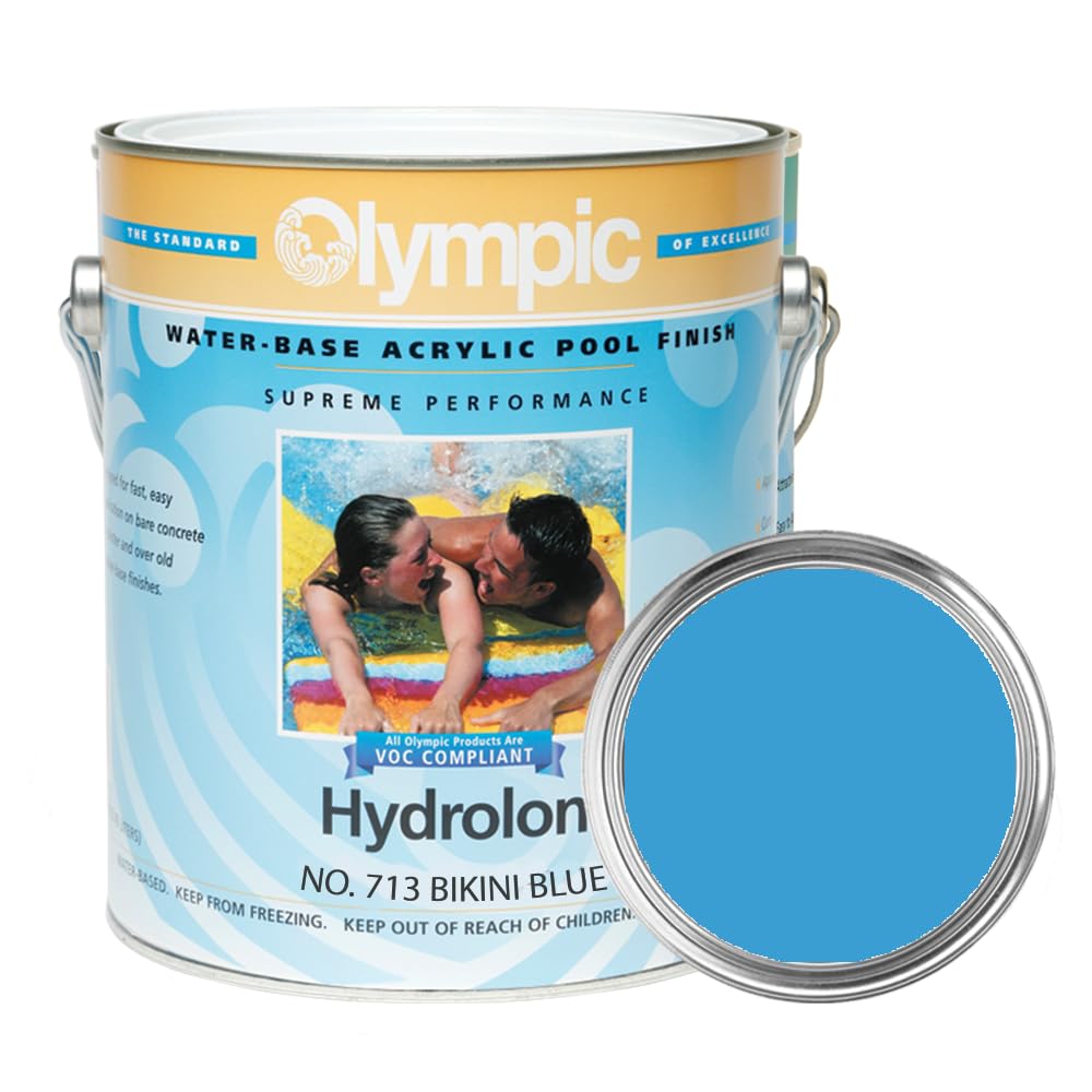 Olympic Pool Paint - Hydrolon Bikini Blue 1 Gallon Water-Based Acrylic Swimming Pool Coating - Low Sheen Satin Finish for Plaster or Concrete Pools - Perfect for Backyard, Community & Olympic-Size Swimming Pools