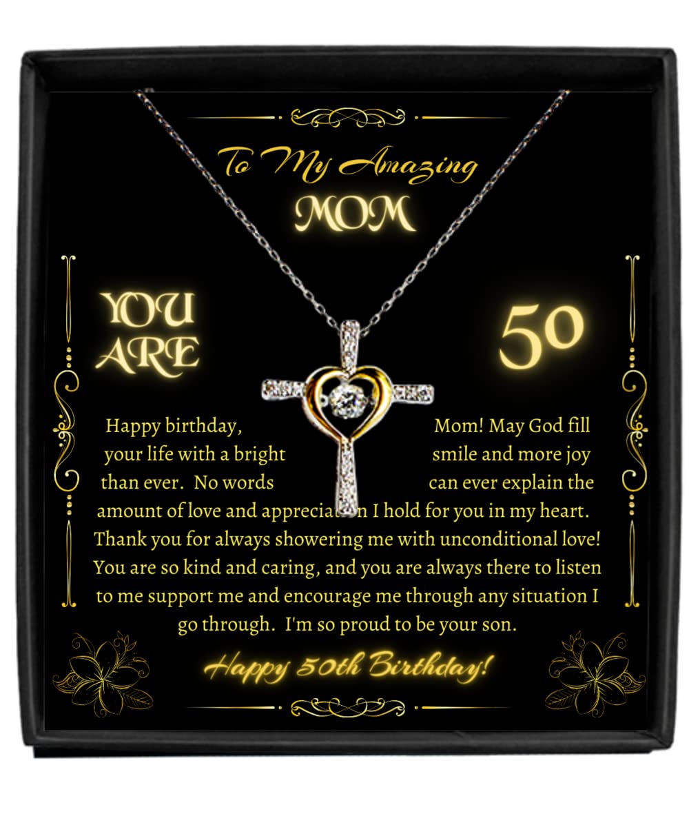 925 Sterling Silver Cross Dancing Necklace - Elegant Birthday Gift for Mom | 50th Birthday Jewelry Present from Son & Daughter | Comes with Luxury Gift Box & Message Card | Perfect for Mother's Day, Christmas & Special Occasions