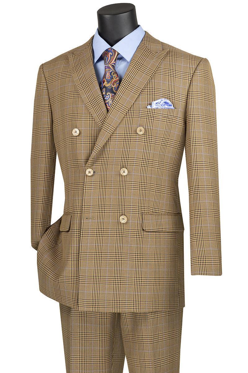 Stylish Mocha Windowpane Double Breasted Suit for Men - Perfect for Business Meetings, Weddings & Formal Events