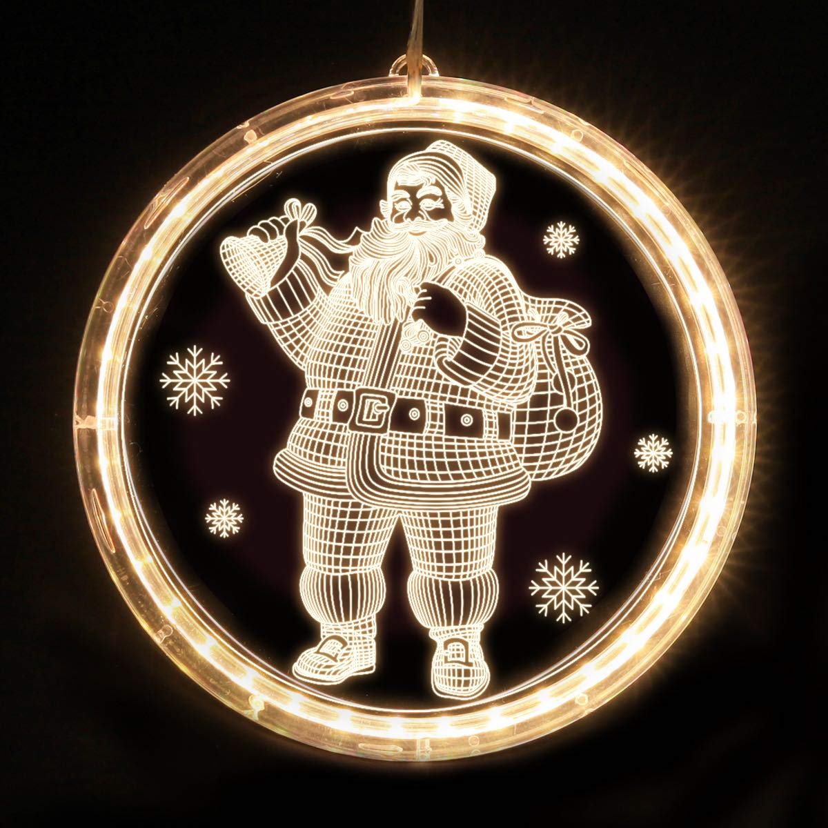 LETILY 3D Acrylic Christmas Lights - Battery Operated Fairy String Lights for Indoor & Outdoor Decor (Warm White, Santa Claus Design) - Perfect for Wall, Window, Pathway, Patio and Bedroom Christmas Decorations