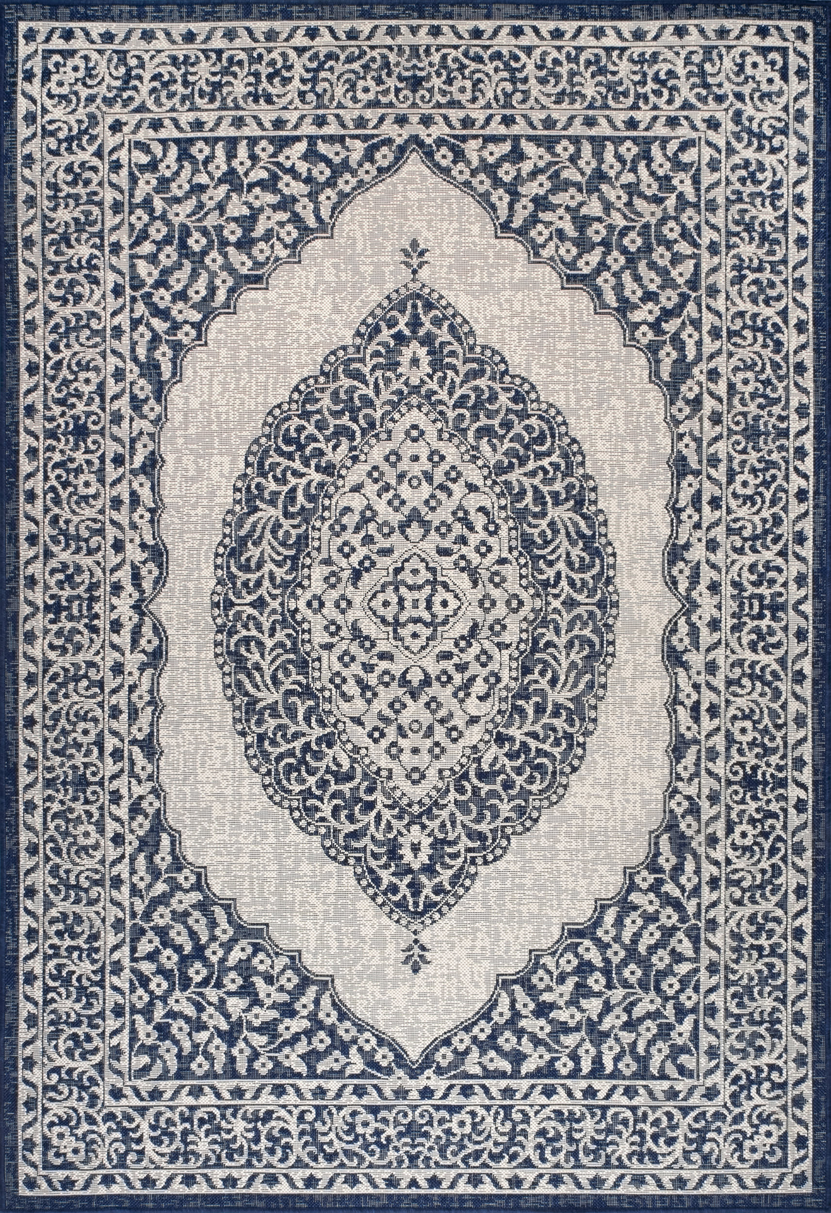 Premium Iris Medallion Indoor/Outdoor Area Rug - Navy Blue Persian Style Carpet for Living Room, Bedroom, Patio & Deck Decor | Waterproof & Durable Floor Mat for Home & Garden Use