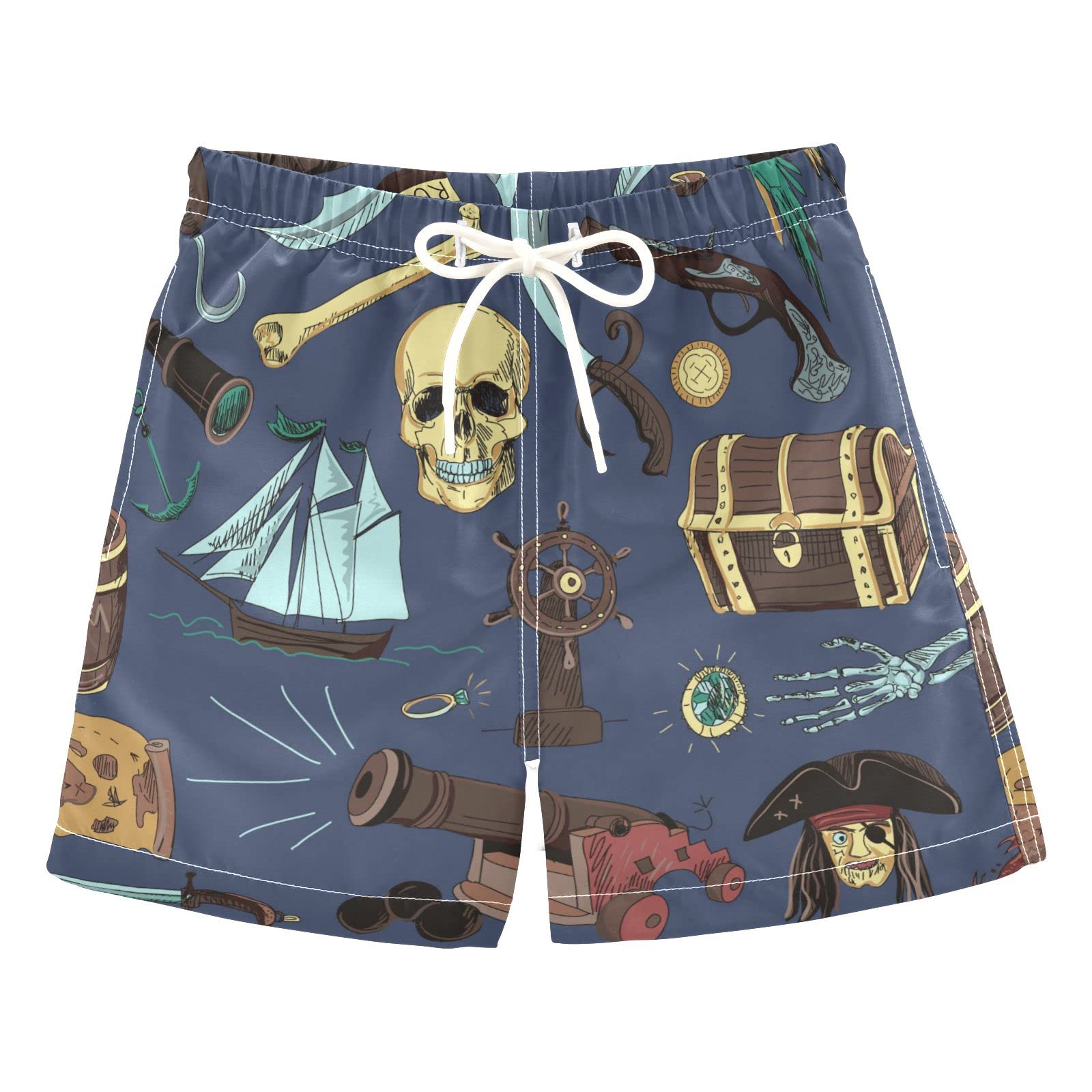 AMICHIC Boys' Colorful Pirate Pattern Swim Trunks - Quick Dry Board Shorts for Beach, Surf & Swimming | Perfect for Hawaii Vacation, Pool Party & Summer Water Activities
