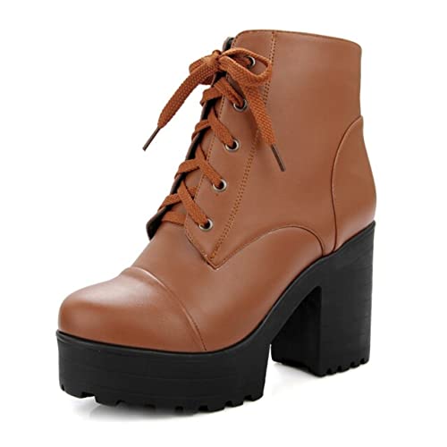 Oyalma 2021 British Style Women's Short Boots - Thick High Heel Lace Up Ankle Boots in Black/Brown/Yellow - Comfortable Work Shoes for Women Size 9 | Perfect for Office, Dating & Casual Outfits