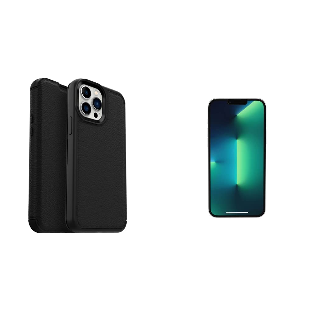 OtterBox Strada Folio Series Case with Performance Flex Glass Screen Protector for iPhone 13 Pro Max & iPhone 12 Pro Max - Retail Packaging - Shadow Black | Premium Protection for Work & Travel