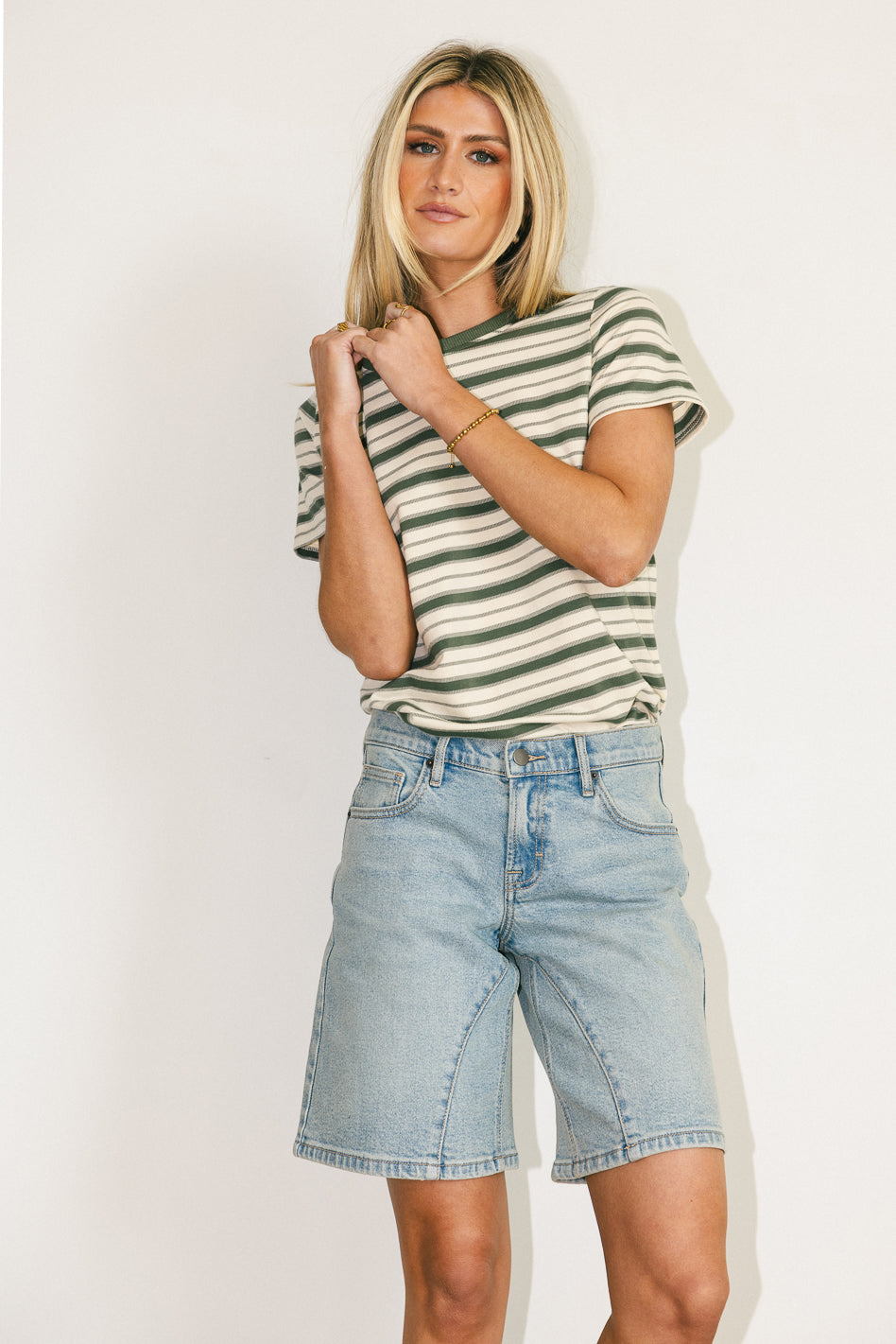 Kelly Striped Tee in Jade - Women's Casual Short Sleeve T-Shirt for Summer Outfits & Everyday Wear