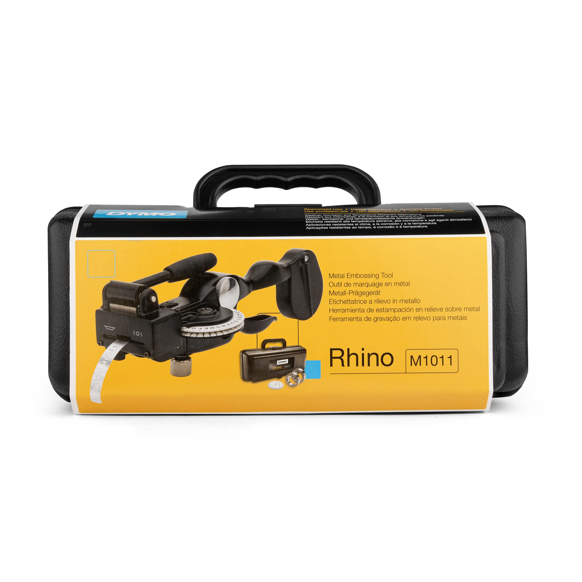 DYMO D101105 Rhino Labeller - 1011 Metal Tape Embossing System Kit (1-Carded, M1101, Black) | Professional Label Maker for Industrial, Warehouse & Office Organization