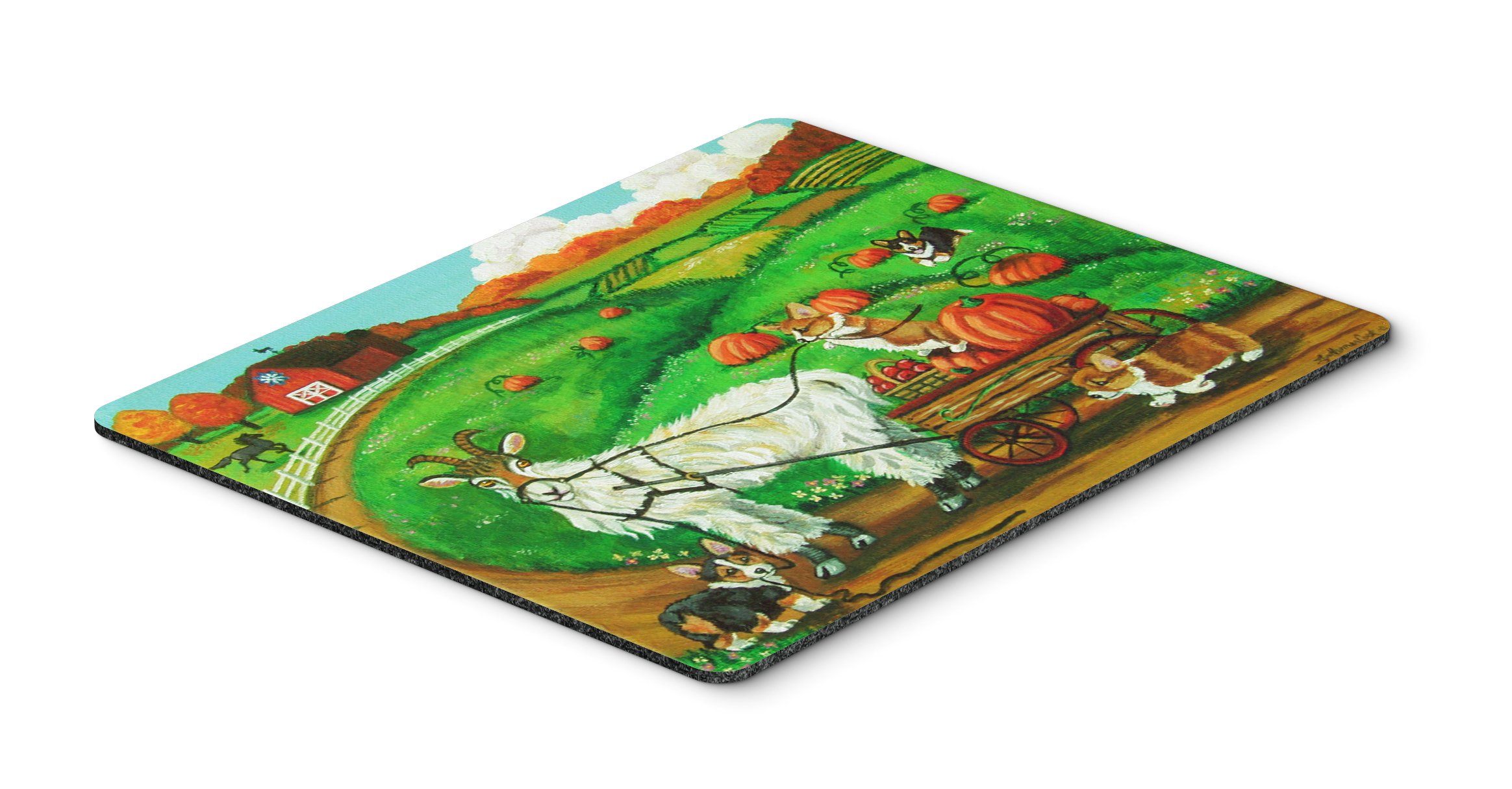 Caroline's Treasures 7414MP Corgi Pumpkin Ride with Goat Mouse Pad - Large Washable Non-Slip Desk Mat for Home Office, Gaming & Computer Work - Perfect for Laptops, Keyboards & Workspace Organization