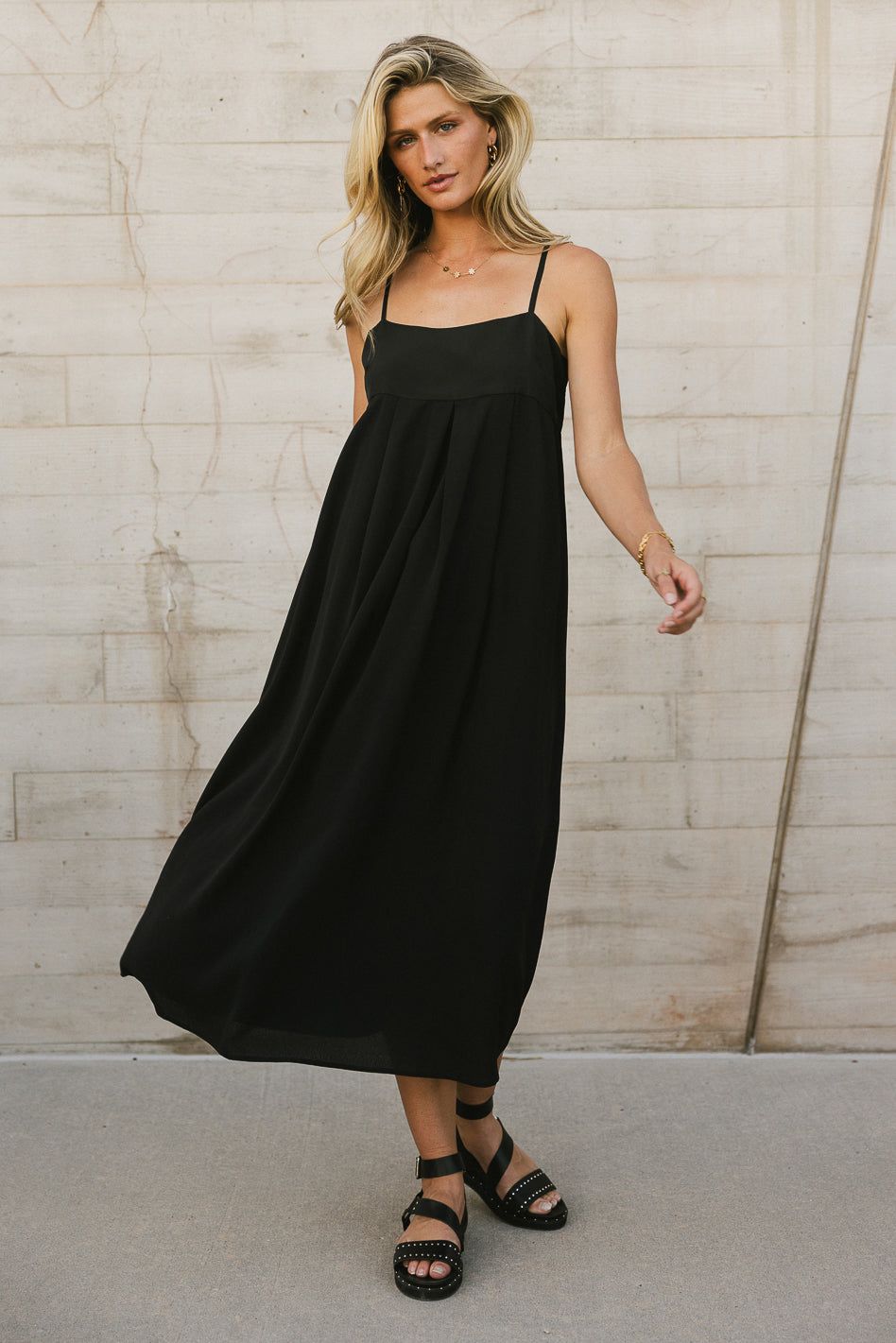 Genevieve Empire Midi Dress - Elegant Black Flowy Dress for Women | Perfect for Weddings, Parties & Special Occasions | FINAL SALE