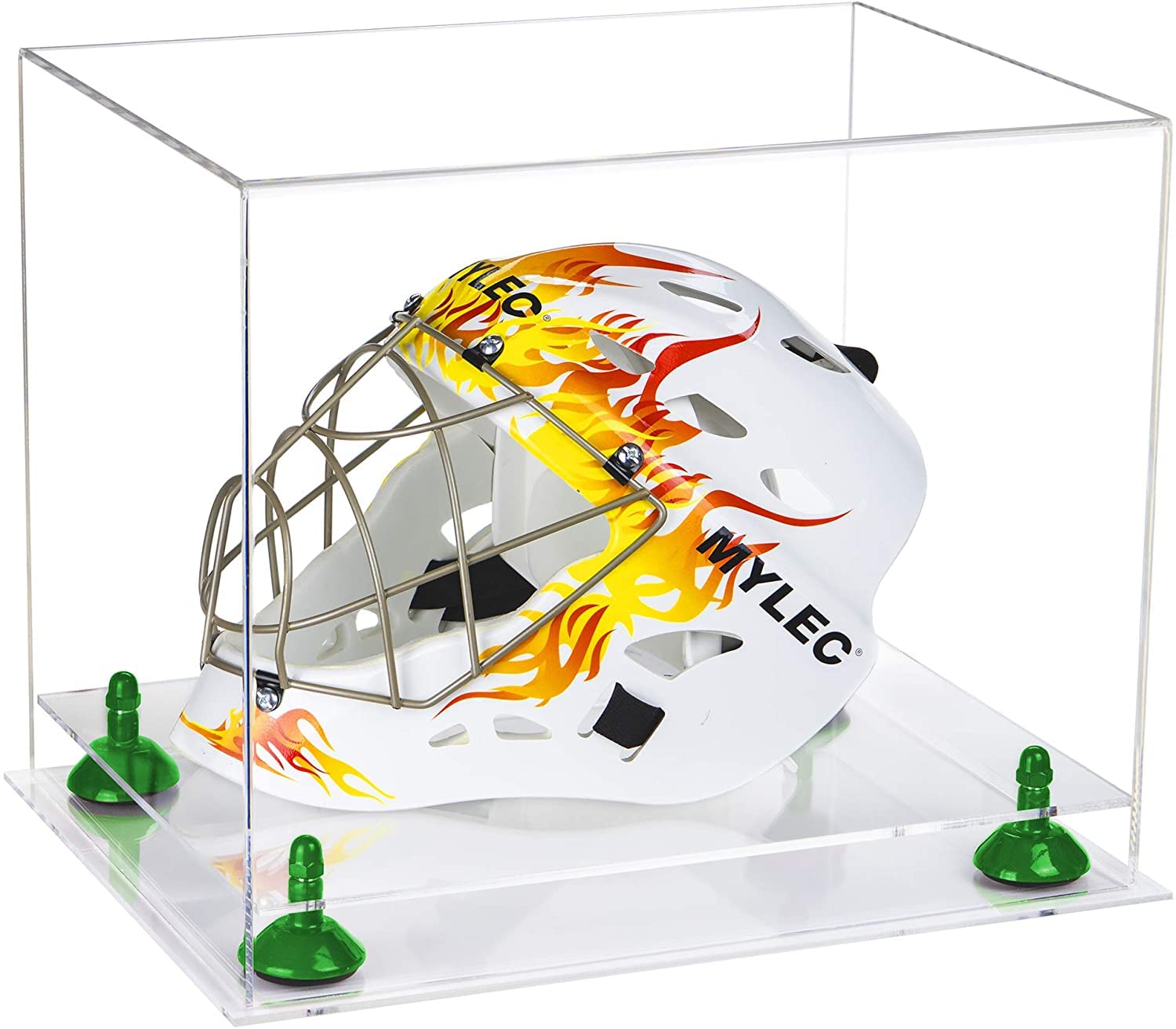 Clear Acrylic Display Case 14.5x11x12 Inches - Large Rectangle Box with Green Risers & Base for Collectibles, Jewelry, or Retail Displays | Versatile Protective Showcase for Home Decor & Store Merchandise (V44/A002)