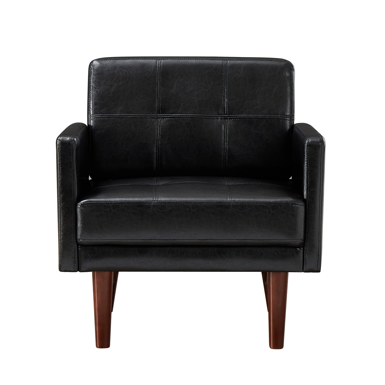 HUAYICUN Faux Leather Single Sofa Chair - Modern Accent Living Room Armchair with Sturdy Wood Legs for Reading, Lounging & Relaxing - Perfect for Home Office, Bedroom or Apartment Decor (Black)