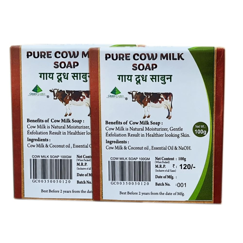 Green Cairo Cow Milk Soap 2 Pack - 100% Natural Handmade Herbal Bath Bar | Vegan, Chemical-Free & Cruelty-Free | Moisturizing for Dry Skin - Perfect for Sensitive Skin Care & Luxury Bath Time Relaxation
