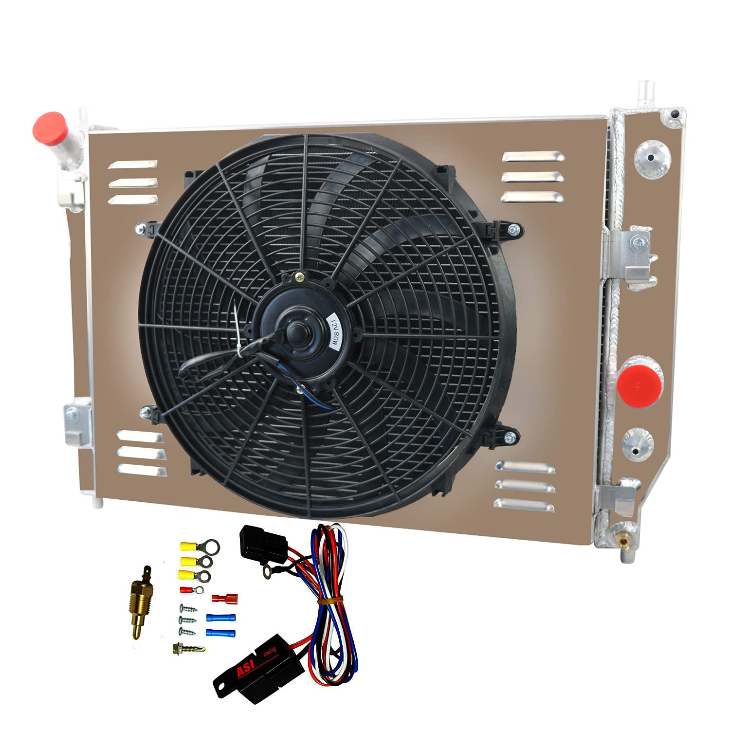ECMRAD 3-Row Aluminum Radiator with Shroud Fan Relay for 2005-2013 Chevy Corvette C6 V8 (5.3L 6.0L 6.2L 7.0L) - High Performance Cooling Upgrade for Street Racing & Hot Weather Driving