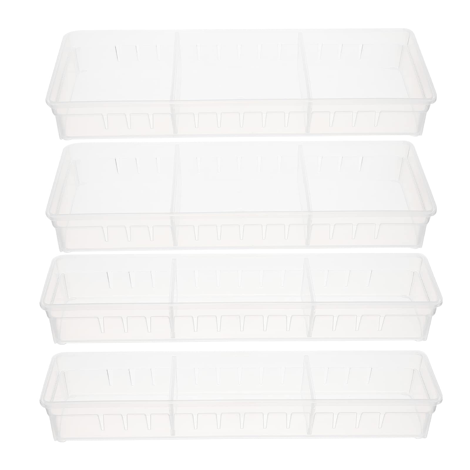 LUOZZY 4-Piece Clear Plastic Jewelry Organizer Box with Grids - 2 Sizes for Earrings, Rings & Small Accessories - Perfect for Home, Office & Travel Storage