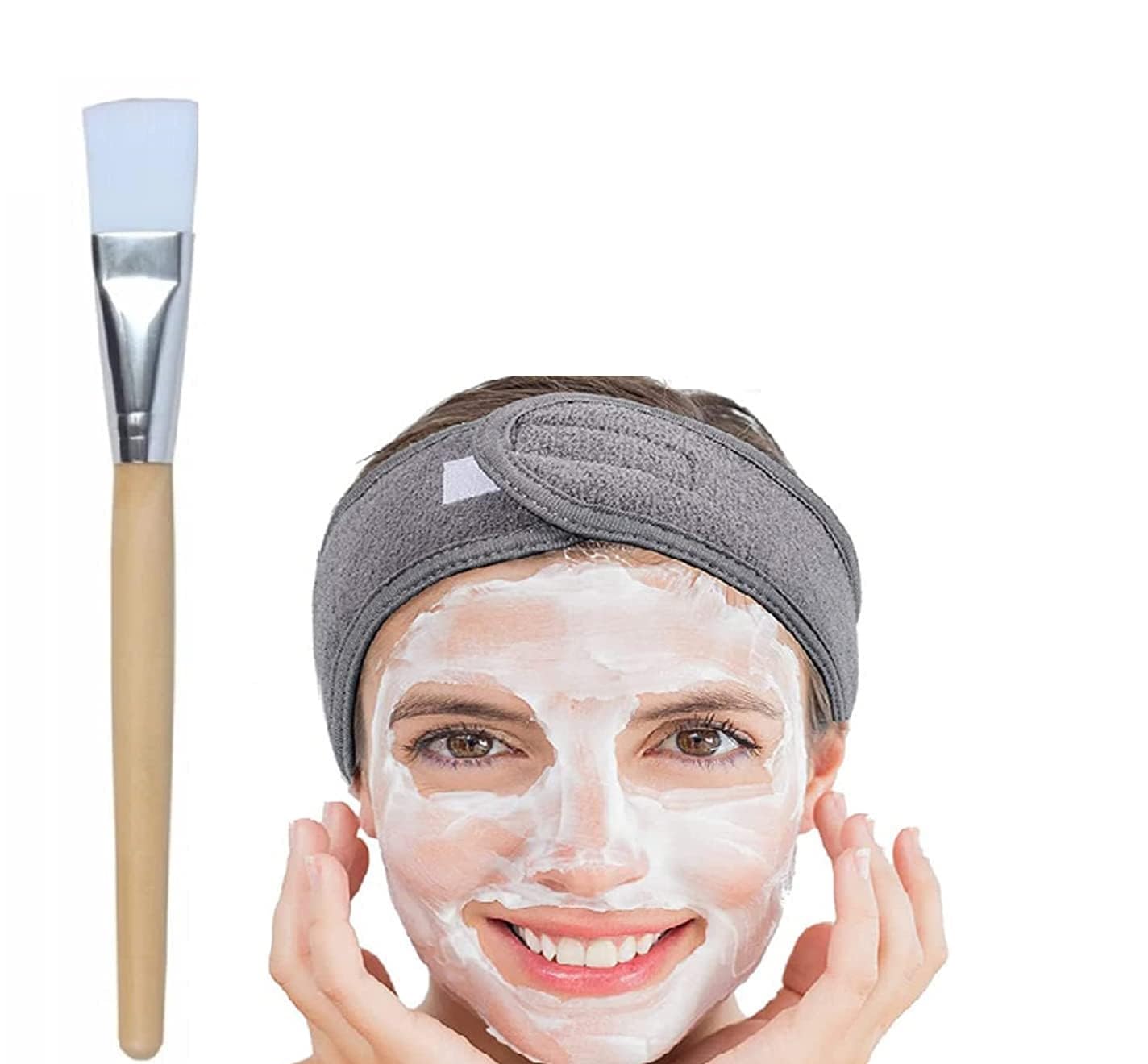ZAUKY Women's Spa Headband & Face Mask Brush Set - 1 Headband + 1 Brush for Skincare Routine, Facial Care, and At-Home Beauty Treatments (Random Color)