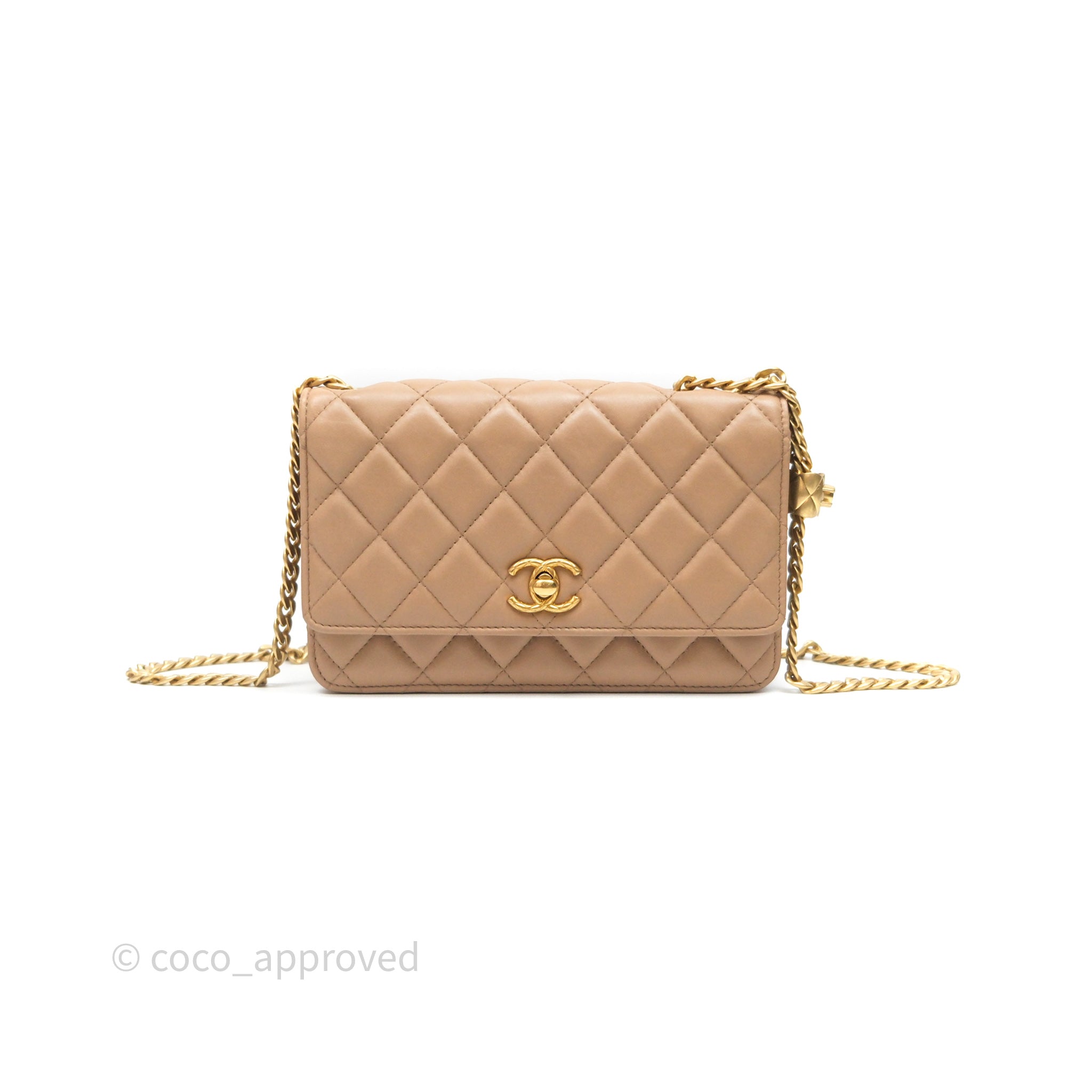 Chanel Quilted Lambskin Wallet on Chain WOC with Adjustable Strap - Beige Crossbody Bag for Women | Perfect for Parties, Date Nights & Everyday Use