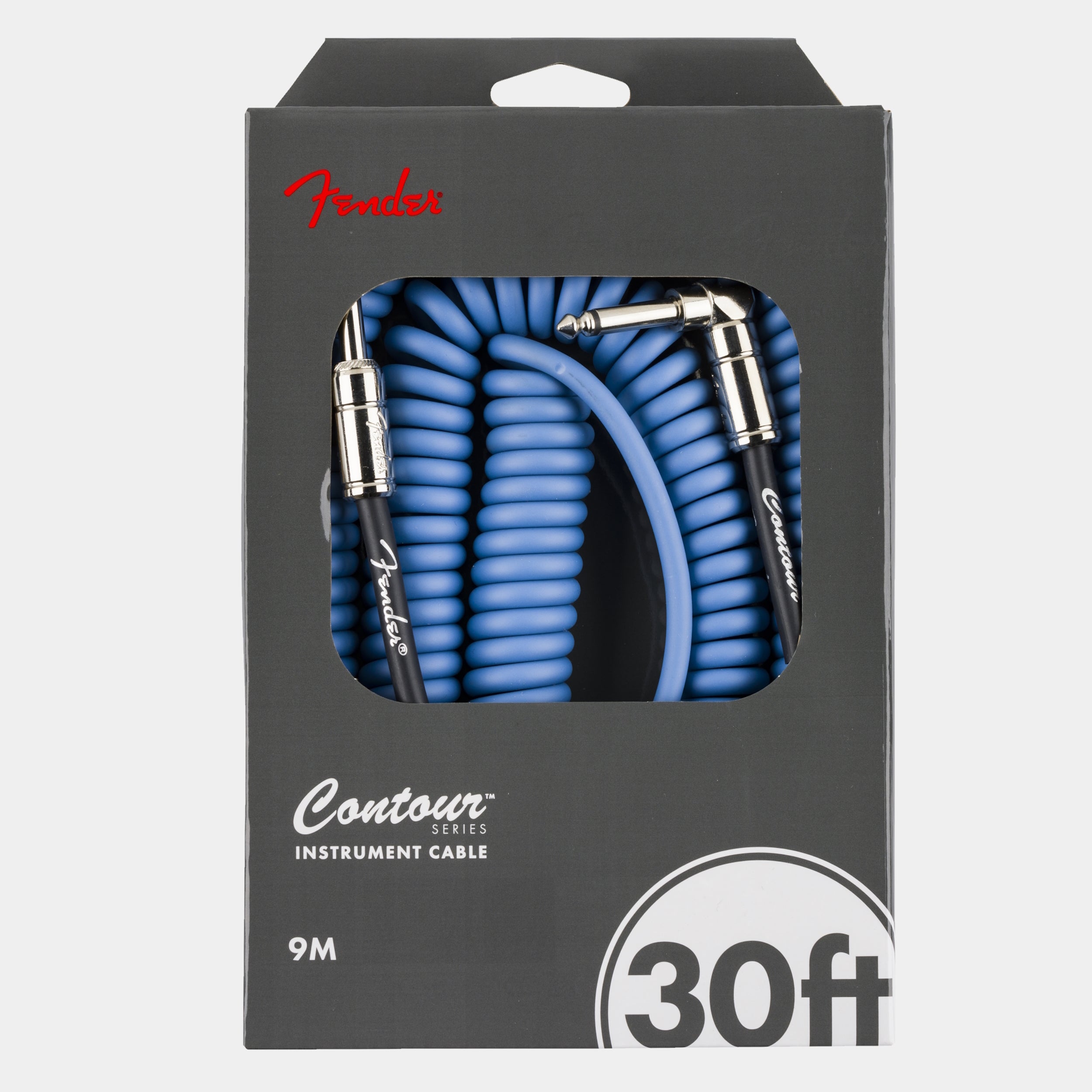 Fender Contour 30ft Coiled Instrument Cable - Lake Placid Blue for Electric Guitar, Bass & Amplifier - Professional Audio & Stage Performance