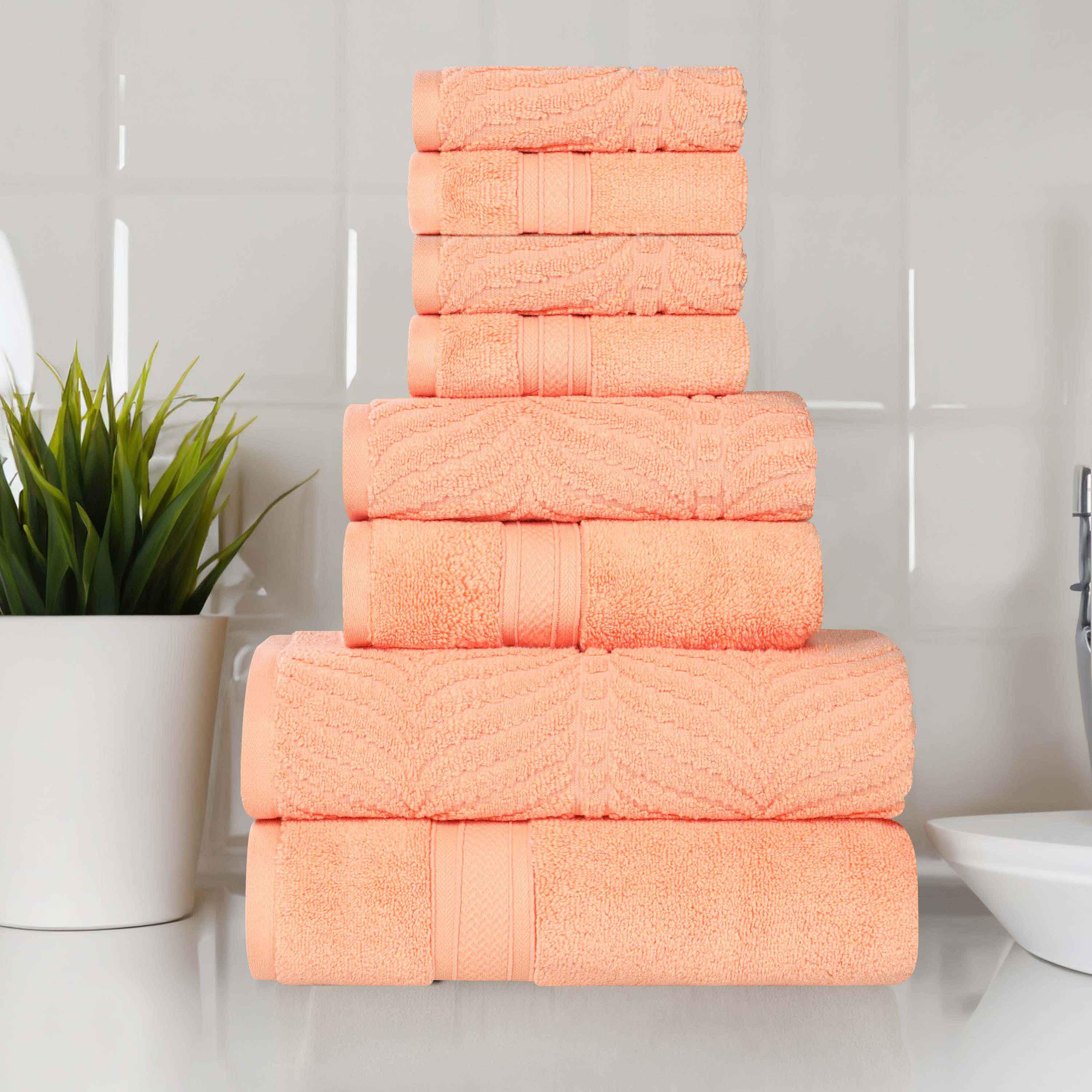 Premium 8-Piece Zero Twist Cotton Towel Set - Solid & Jacquard Chevron Design for Bath, Spa, and Luxury Home Decor