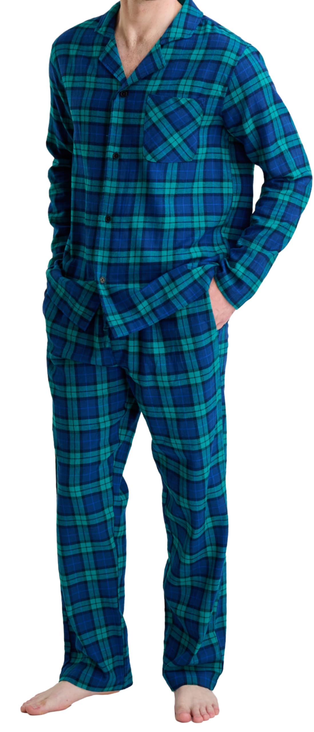 GIVEITPRO Men's Cotton Flannel Long Sleeve Button Down Pajama Set - Soft & Warm Sleepwear for Winter Nights, Lounging at Home
