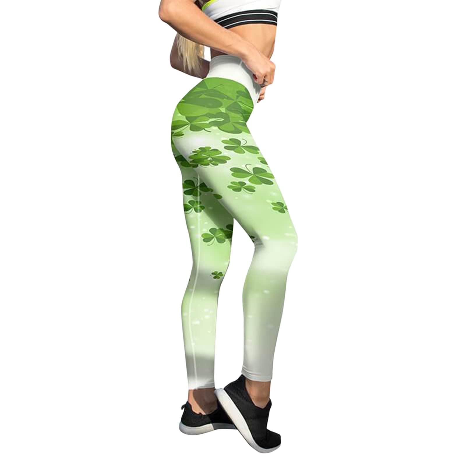 MITCOWBOYS Women's Printed Green Yoga Pants - High Waisted Skinny Leggings for Running, Gym & Pilates | Stretchy Workout Pants with Paddy Stripes Design | Perfect for Yoga, Fitness & Casual Wear
